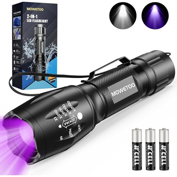 MOWETOO Lommelygte, UV-lampe 2-i-1 sort lyslampe