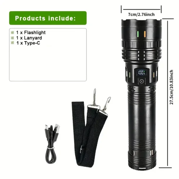  Stor, retrbar zoom, lommelygte 1500 Lumen